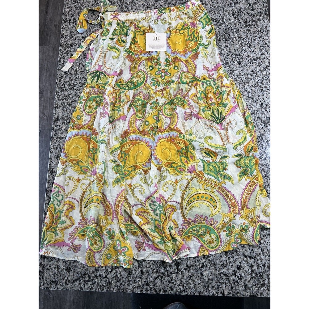 Haute Hippie long Tiered Wrap Floral skirt pink/green/yellow Boho Chic NWT large - Picture 8 of 10